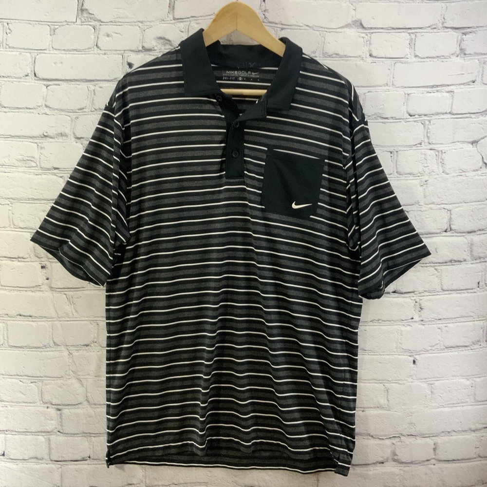 Nike Dri Fit Polo Shirt Mens Sz M Gray Black Striped